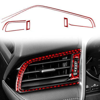 Real Red Carbon Fiber Compatible with Toyota Camry 2018-2024 Accessories Car Front Row Left Right A/C Vents Kit Cover Interior Trim Sticker Decal 6PCS - color: A/C Vent Kit