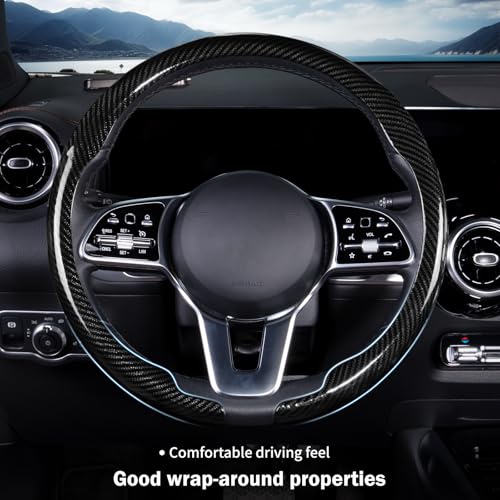 Car Steering Wheel Cover Carbon Fiber Snap On Steering Wheel Accessories Wrap 14.5-15 inch Universal Grip Anti-Skid Protector, Glossy Black - color: A Glossy Black