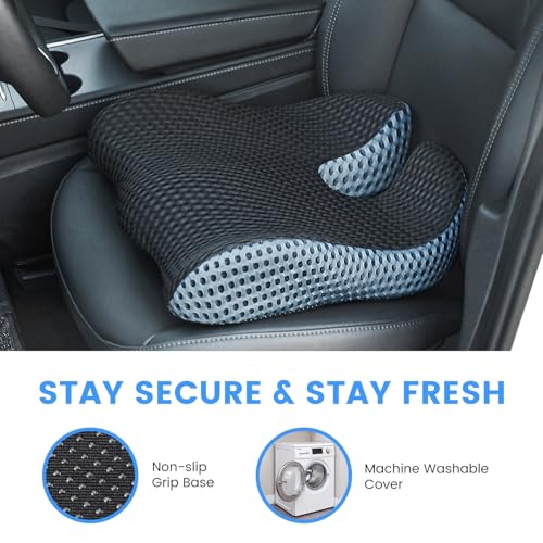 Car Seat Cushion, Broader Visibility with Wedge Design & Coccyx Sciatica Pain Relief with Ergonomic Design, Non-Slip Base,Breathable Mesh Cover, Memory Foam for Long Drive in Car Truck Van Motorhome