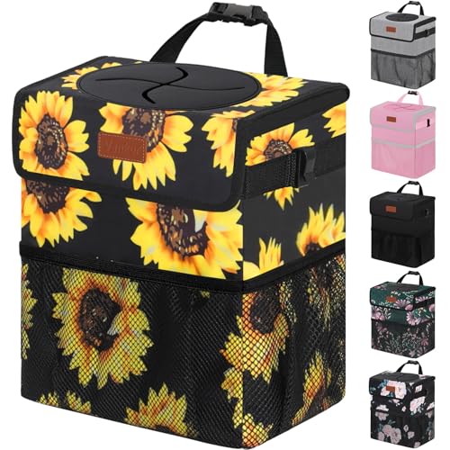 Vankor Car Trash Can for Car Cute,Bag Bin Hanging Waterproof Automotive Garbage Cans Leak Proof Vehicle Trash Can Sunflower - color: Sunflower, size: 2.2 Gallons