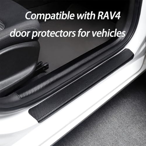 Outer Door Sill Protectors for Toyota RAV4 2016-2019, 4-Piece Set Anti-Scratch Scuff Plates, Matte Carbon Fiber Texture, Full-Coverage Crown Adhesive No Edge Lifting, Paint-Safe Removable - size: (2016-2019 External Door sill)