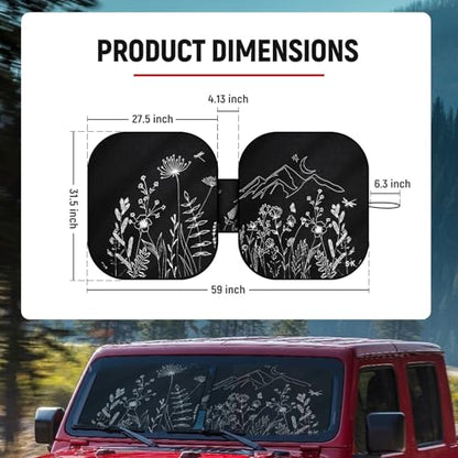 Foldable Car Sun Shade Windshield for Cars，SUV, Trucks, Sedan – Reflective UV Ray Blocker and Heat Shield with Storage Pouch, Pattern Sun Visor Cover, Car Interior Accessories Keep Vehicle Cool