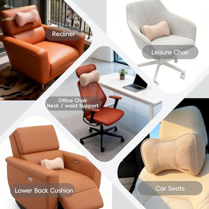 Carwales Car Neck Cushion Recliner Headrest Pillow for Office Chair Couch Memory Foam Lower Back Support Lumbar Pain Relief Ergonomic Design Extension Adjustable Strap Fits Driving Car Tan 1 Pack - color: Tan