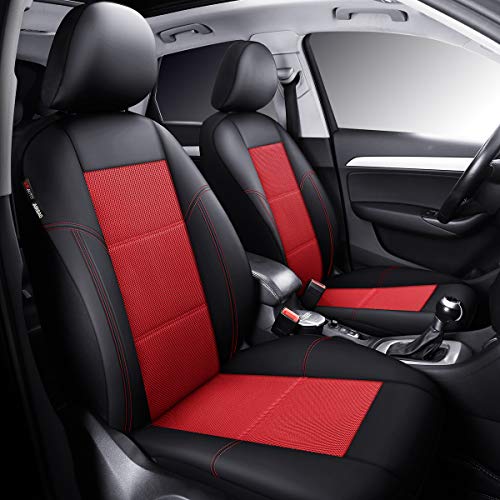 P&J AUTO Leather and Mesh Car Seat Cover Front Pair Universal Fit for Cars Trucks Vans & SUVs Airbag Compatible (Red) - color: BK RD