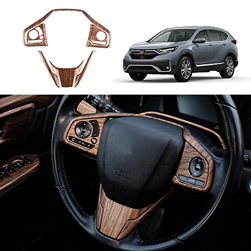 for CRV 2017-2022 6PCS ABS Peach Wood Steering Wheel Trim Sticker Steering Wheel Button Cover Car Interior Decoration Accessories for CR-V CRV 2017 2018 2019 2020 2021 (Without Heating Button) - color: Steering Wheel Trim