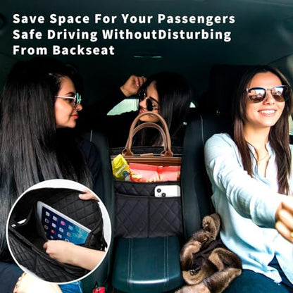 Car Handbag Holder Between Seat Durable Leather Seat Back Organizer Pet & Kids Driver Storage Netting Pouch Driver Storage Netting Pouch (Upgraded Black B) - color: Upgraded Black B