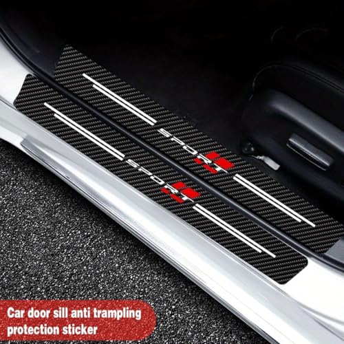 4 Pcs Car Door Sill Protector for Honda CRV Hybrid 2023-2026, Scuff Plate Guards Carbon Fiber Leather Anti-Scratch Decorative Entry Step Stickers