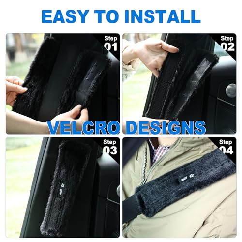 SPRING SEAON Fluffy Auto Seat Belt Cover Pad Soft Universal Car Seat Belt Covers Seat Beat Strap Pad for Shoulder Pad Neck Cushion Protector Car Accessories 2 PCS Black - color: Black