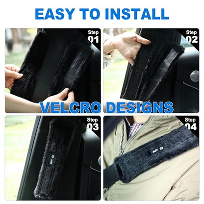 SPRING SEAON Fluffy Auto Seat Belt Cover Pad Soft Universal Car Seat Belt Covers Seat Beat Strap Pad for Shoulder Pad Neck Cushion Protector Car Accessories 2 PCS Black - color: Black
