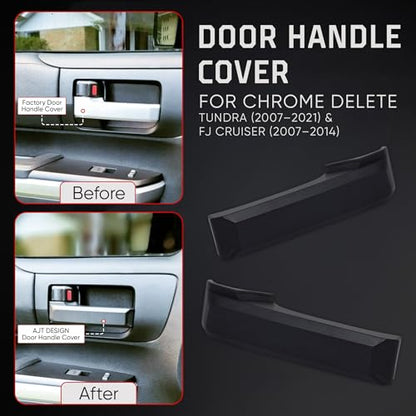 AJT DESIGN Car Door Handle Cover Compatible with Toyota Tundra (2007-2021) | ABS Plastic Front & Back Interior Door Handle Cover with Chrome Delete Finish | Made in USA - Black