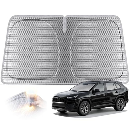 helloleiboo Graphene Car Windshield Sun Shade Car Sun Shade for Windshield with Heat Absorption Coating Foldable Design with UV Protection to Keep Your Car Interior Cooler Silver (X-Large-61 × 34 in) - size: 61*34 Inches