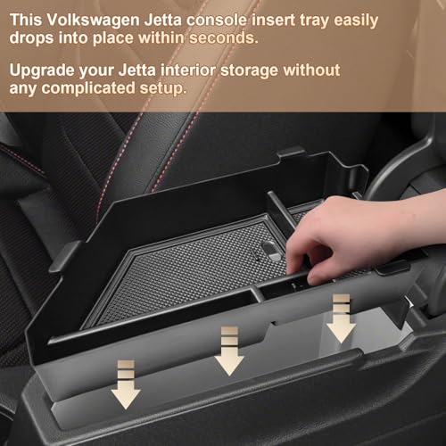 Armrest Storage Box Insert Organizer for Volkswagen Jetta 2020-2025 2026 S, Sport, SE, SEL, GLI Autobahn & 40th Anniversary Edition, Jetta Center Console Tray –Interior Storage Solution