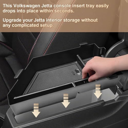 Armrest Storage Box Insert Organizer for Volkswagen Jetta 2020-2025 2026 S, Sport, SE, SEL, GLI Autobahn & 40th Anniversary Edition, Jetta Center Console Tray –Interior Storage Solution