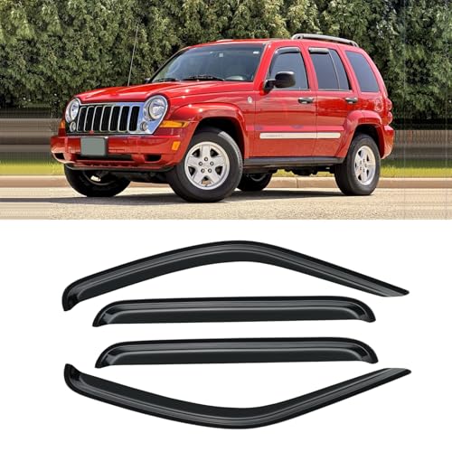Window Visor for 2002-2007 Jeep Liberty (KJ), Out-Channel Rain Guards Shields Vent Deflector Shade Wind Dark Smoke 2003 2004 2005 2006 02 03 04 05 06 07, Outside-Mount, 4PCS - style: For 2002-2007 | Jeep Liberty (KJ) | Out-Channel