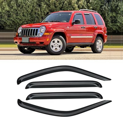 Window Visor for 2002-2007 Jeep Liberty (KJ), Out-Channel Rain Guards Shields Vent Deflector Shade Wind Dark Smoke 2003 2004 2005 2006 02 03 04 05 06 07, Outside-Mount, 4PCS - style: For 2002-2007 | Jeep Liberty (KJ) | Out-Channel