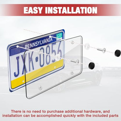 License Plate Protector 2 Pack, Clear License Plate Cover 12.08 * 6.02’’ Universal, Plate Cover for Car Plastics, Car Frame Cover Shield with Screws Transparent Spacers Screw Caps by XIOGZAXI - style: Style A