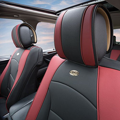 FH GROUP Front Set Faux Leather Car Seat Cover Cushions for Low Back Seat, Universal Fit, Airbag Compatible Seat Cover for SUV, Sedan, Van, Burgundy - color: Burgundy, style: Front Set