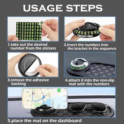 Multifunction Car Anti-Slip Mat, 2026 Upgraded Rotatable Anti Skid Car Dashboard Pad with Temporary Parking Numbe, Car Accessories for Phones Sunglasses Keys Gadgets (Black) - color: Black