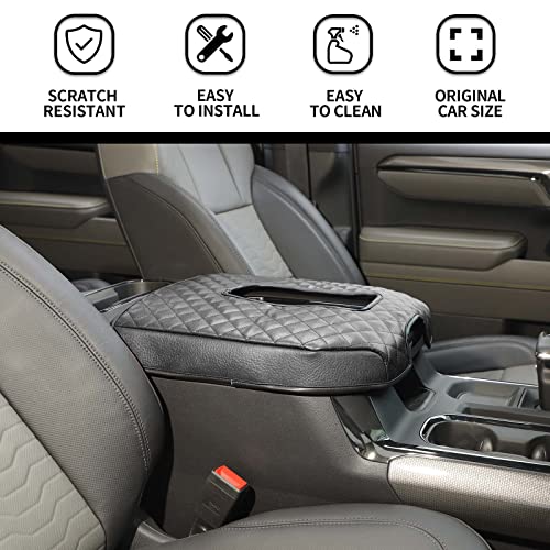 Armrest Pad Cover Center Console Lid Cover Compatible with 2019-2023 Chevrolet Silverado & GMC Sierra, Leather Console Replacement, Black - color: Black A+