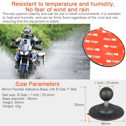 Flex Adhesive Ball Base with B Size 1" Ball Compatible with RAM Mounts Double Socket Arm 1 inch Ball Adhesive Mount Adapter for Motorcycle/Car Phone Holder, Car Dashboards, Flat and Curved