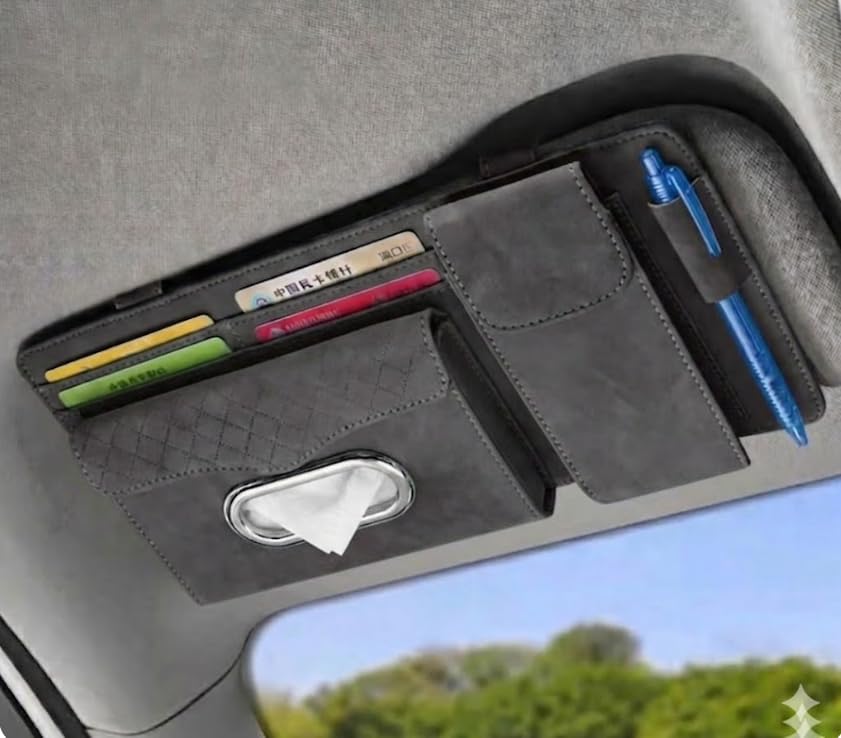 Multifunctional Car Visor Organizer (Suede leather - Gray) - color: Suede leather - Gray
