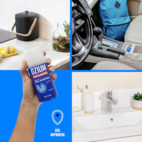 Ozium Air Sanitizer, 2 oz Car Fogger: Single-Shot Smoke Odor Eliminator & Car Air Freshener (New Car Smell, 4 Packs)