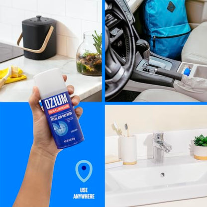 Ozium Air Sanitizer, 2 oz Car Fogger: Single-Shot Smoke Odor Eliminator & Car Air Freshener (New Car Smell, 4 Packs)