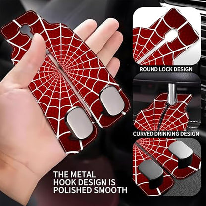 1 Pack Purse Hook for Car Red and White Spider Web Headrest Back Seat Hook Premium Leather Double Metal Hanger Storage Pack Bag Purse Holder Car Accessories - color: Red and White Spider Web