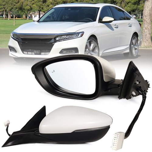 Left Driver side Mirror Fits 2018-2022 Honda Accord With Power Glass, Heated, Blind Spot Detection,Turn Signal and Manual Folding Match to Platinum White Pearl Replace HO1320330 8Pins - color: Platinum White Pearl, size: 8Pins-Left