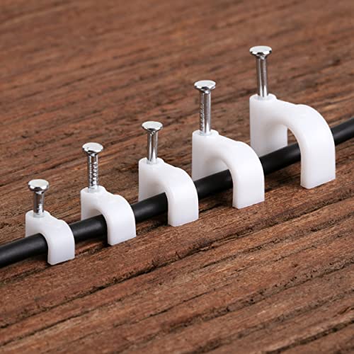Bates Cable Clips with Steel Nails - White, 360 pcs, 4mm-10mm, Universal Cable Clips - color: White, size: 4-10mm