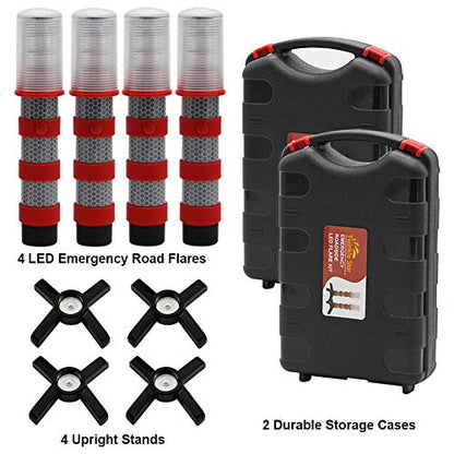 Twinkle Star Emergency Roadside Flares Kit LED Safety Strobe Road Warning Light Highway Beacon Alert Flare with Magnetic Base, Detachable Stand, Solid Storage Case (Set of 4) - color: Gray, size: 4 Sets