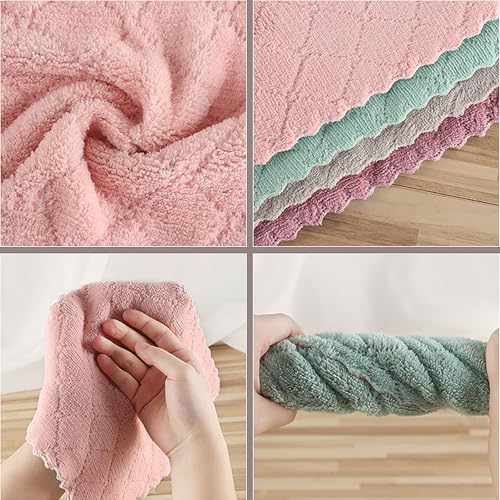 Reusable Microfiber Kitchen Cleaning Cloths – Super Absorbent, Quick-Drying Dish Towels for Kitchen Car Furniture Bowl Tea. 10.6" x 6.3" Coral Velvet Dishcloths Lint-Free Machine Washable 24 Pack Rags