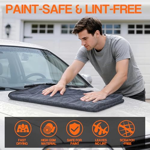 Bolant 4 Pack Twisted Loop Car Drying Towel, Microfiber Towels for Cars 24"x36", Ultra Absorbent, Lint Reducing, Paint Safe, Streak-Reducing Car Detailing, Auto Wash Towels