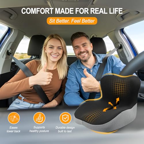 Allaboutsla Memory Foam Car Seat Cushion with Lumbar Support, L-Shaped Ergonomic Design for Long Driving, Pressure-Relief Comfort for Car, SUV, Semi Truck & Office Chair