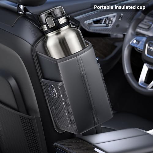 Car Tissue Holder for Front Seat, Headrest Organizer with 2 Side Mesh Pockets for Phones & Cards, L-Square Tissue Box Cover Holds 150 Tissues, Durable PU Leather