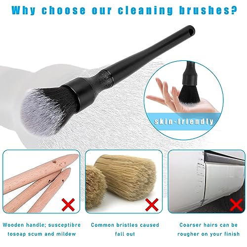 Ziciner Car Detailing Brush, Ultra Soft Car Detail Brush Kit for Elegant Surfaces, Auto Scratch-Free Cleaner Kit for Car Interior & Exterior, Wheels, Dashboard, Engine Bay (Long Handle) - size: Long handle