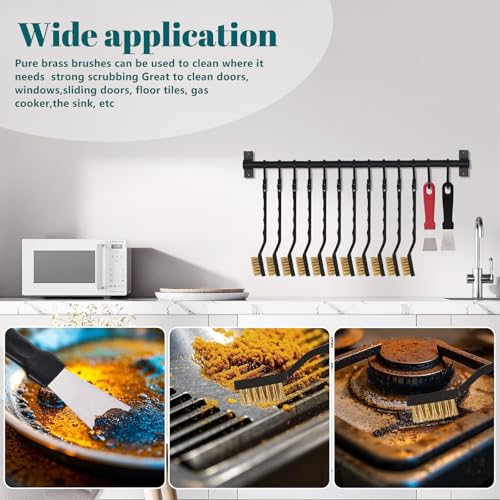 12 Pcs Mini Brass Brush Set, Brass Scratch Brush with Curved Handle, Cleaning Weld Slag and Rust - style: Brass