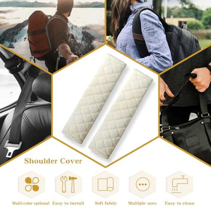 Yumikoo Plush Seat Belt Pads - Set of 2 Cozy & Soft Car Seat Belt Cushions for Comfortable Travel - Perfect for Road Trips and Airplane Rides (White) - color: white