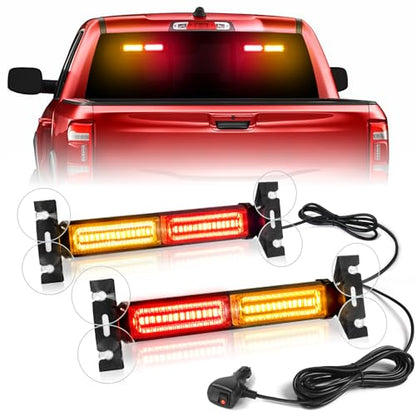 HLauto 1002L Emergency Strobe Traffic Advisor Light Bar: 40LED Dash Safety Warning Flashing Front/Rear Windshield Visor Light for Construction Vehicle, Trucks (2x10.7inch, Amber Red) - color: #04 Amber/Red