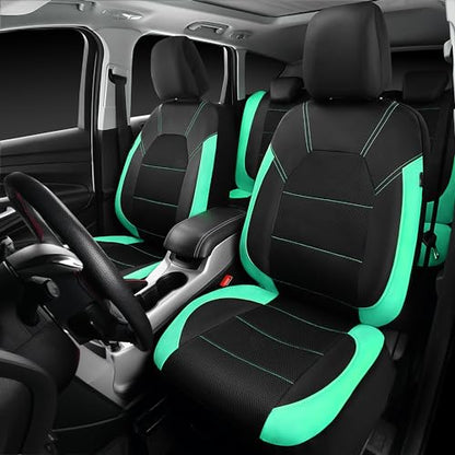 CAR PASS Leather Seat Covers, Breathable Universal Car Seat Cover Full Set for Cute Women Girly,Super 5mm Composite Sponge Inside,Airbag Compatible Fits Most Auto,SUVs,Trucks,Vans(Full Set,Black&Mint) - color: Black Mint, size: Full Set