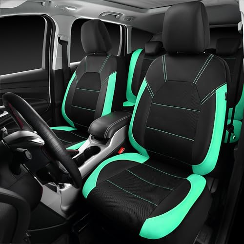CAR PASS Leather Seat Covers, Breathable Universal Car Seat Cover Full Set for Cute Women Girly,Super 5mm Composite Sponge Inside,Airbag Compatible Fits Most Auto,SUVs,Trucks,Vans(Full Set,Black&Mint) - color: Black Mint, size: Full Set