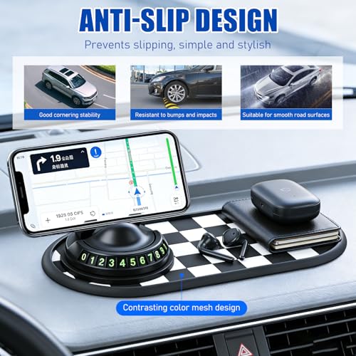 Mobile Phone Bracket Anti-Slip Mat,Multifunction Car Dashboard Mat with Temporary Parking Number,360° Rotating Adjustable Phone Holder,Universal Fit Anti-Slip Mat,PVC(Style C) - color: Style C