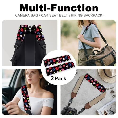 2Pcs Soft Auto Seat Belt Cover Pad Cute Dog Paw Print Colorful Car Seatbelt Shoulder Cushion for Comfortable Driving, Compatible with All Cars' Seatbelt and Backpack Straps - color: Paw Prints