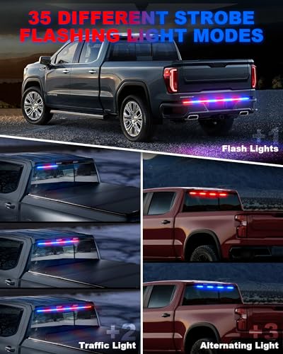 LUMENIX 49" Inch Strobe Light Strips, Back Window | Tailgate Red Blue Emergency Warning Flashing Police Double Row LED Strip Lights Bar w/Controller for Responder POV Cop Vehicles Trucks SUVs - 1PC - color: Red Blue
