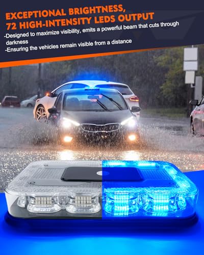 LUMENIX LED Roof Top Strobe Beacon Light Bar Rooftop Security Warning Emergency Flashing Plow Lights for Police Firefighters Volunteer POV Vehicles Trucks Cars - Blue - color: Blue