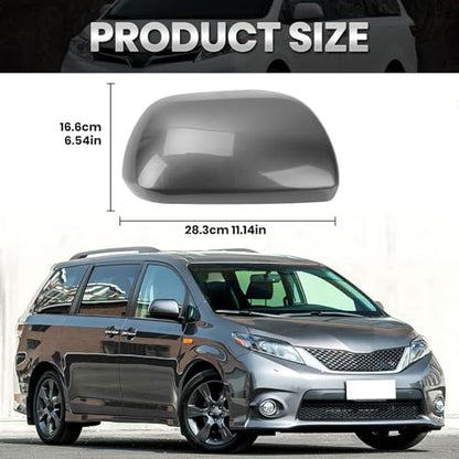 Compatible with 2012-2020 Toyota Sienna Right Side Mirror Cover Cap, Gray Passenger Side Clip-on Mirror Cap Replacement Without Turn Signal Light Replaces for 87915-08021-B1 - color: Right Gray