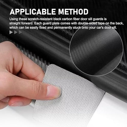 4 PCS Car Door Sill Protector, Carbon Fiber American Flag Threshold Guard Strip, Anti-Scratch & Waterproof Car Door Edge Protection Decals, Universal for Most Sedans, Trucks, SUVs (Black)