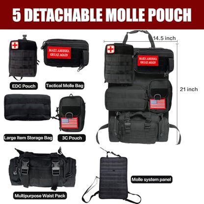 Tactical Car Seat Back Organizer,Tactical Molle Seat Back Organizer with 5 Detachable Molle Pouch,Velcro Label Can Be Removed,Universal Fits for Car Truck Jeep Vehicle - color: Red flag