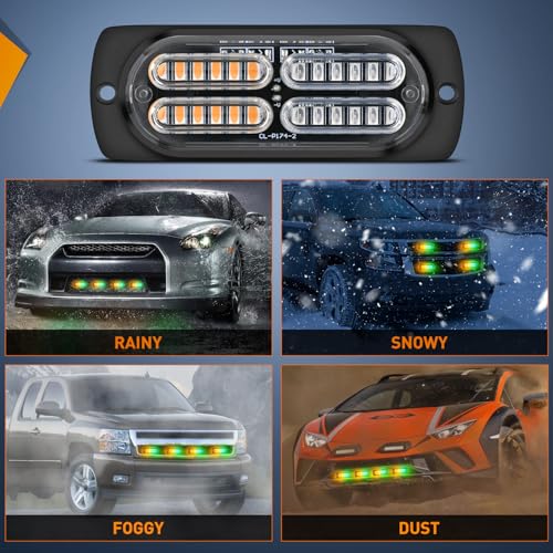 Nilight 4PCS Amber Green Strobe Lights 24LED Emergency Hazard Warning Light Sync Feature Ultra Slim Surface Mount with Controller and Cigarette Lighter Plug for Truck Car Vehicle - color: Amber Green w/Controller