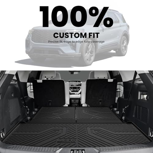 LASFIT Cargo Mat for Ford Explorer 2020-2025 2026 Trunk & Backrest Liner, Custom Fit All Weather Protector Split Design Easy Installation Trunk with Seatback Mat Accessories, 1pc Black - style: 3) Explorer 6&7 Seats| 20-26 | Cargo&Seatback